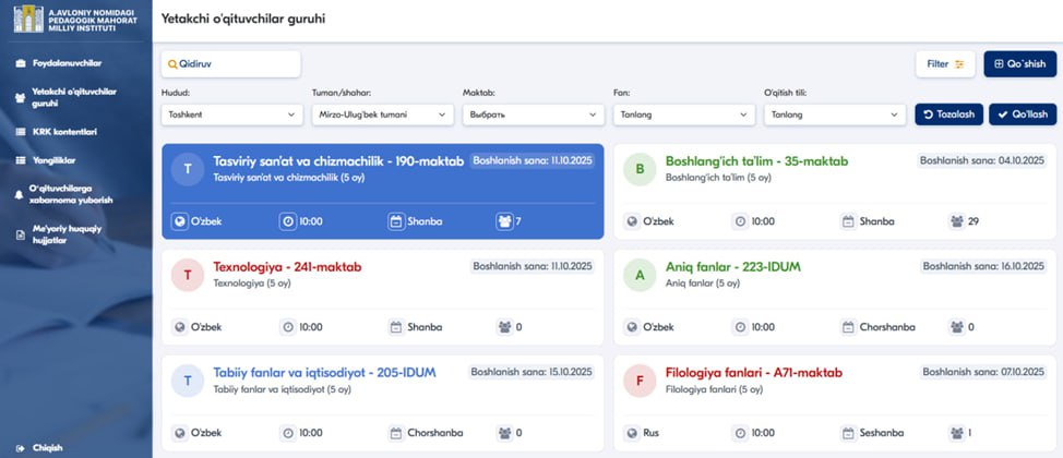 “Kasbiy rivojlanish kuni” va “Kasbiy rivojlanish soati” tadbirlarini boshqarish jarayonlari raqamlashtirildi
